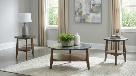 Bradley Smokey Gray and Brown 3-Piece Round SmartTop Coffee Table Set from Coaster - Luna Furniture