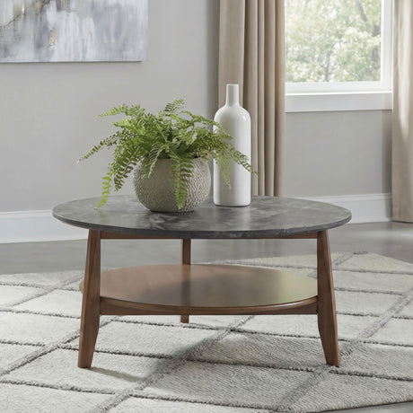 Bradley Smokey Gray and Brown Round Smart Top Cocktail Coffee Table from Coaster - Luna Furniture