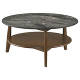 Bradley Smokey Gray and Brown Round Smart Top Cocktail Coffee Table from Coaster - Luna Furniture