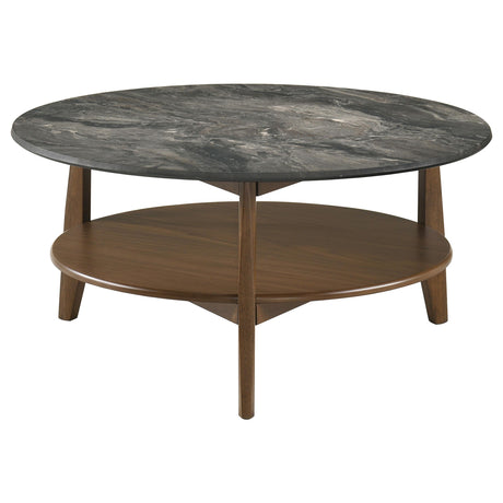 Bradley Smokey Gray and Brown Round Smart Top Cocktail Coffee Table from Coaster - Luna Furniture