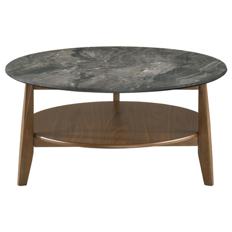 Bradley Smokey Gray and Brown Round Smart Top Cocktail Coffee Table from Coaster - Luna Furniture