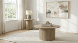 Hamlyn Natural Oak 2-Piece Round Fluted Coffee and End Table Set from Coaster - Luna Furniture
