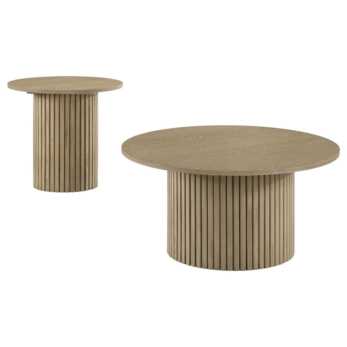 Hamlyn Natural Oak 2-Piece Round Fluted Coffee and End Table Set from Coaster - Luna Furniture