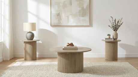 Hamlyn Natural Oak 3-Piece Round Fluted Coffee and End Table Set from Coaster - Luna Furniture