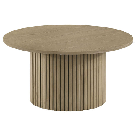 Hamlyn Natural Oak 3-Piece Round Fluted Coffee and End Table Set from Coaster - Luna Furniture