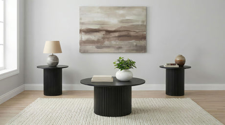 Hamlyn Black 3-Piece Round Fluted Coffee and End Table Set from Coaster - Luna Furniture