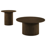 Hamlyn Walnut 2-Piece Round Fluted Coffee and End Table Set from Coaster - Luna Furniture