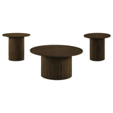Hamlyn Walnut 3-Piece Round Fluted Coffee and End Table Set from Coaster - Luna Furniture