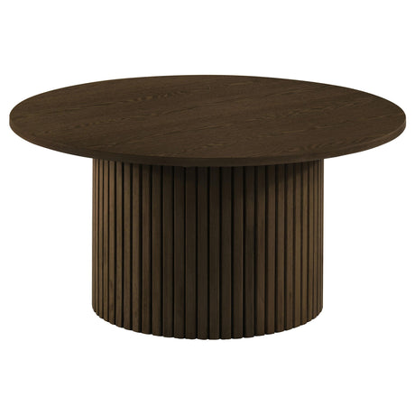 Hamlyn Walnut 3-Piece Round Fluted Coffee and End Table Set from Coaster - Luna Furniture