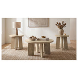 Strouse Natural Oak 3-Piece Round Coffee and End Table Set from Coaster - Luna Furniture
