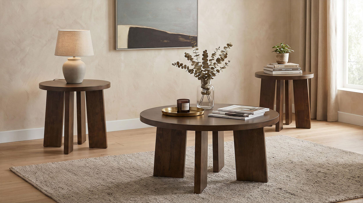 Strouse Dark Walnut 3-Piece Round Coffee and End Table Set