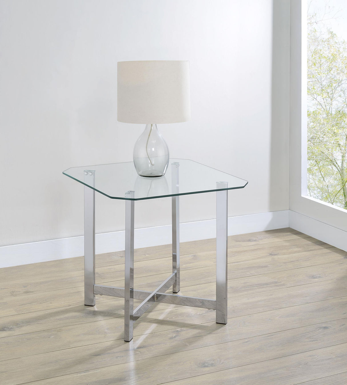 Cronin Chrome Square Tempered Glass Top Side End Table from Coaster - Luna Furniture