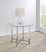Cronin Chrome Square Tempered Glass Top Side End Table from Coaster - Luna Furniture