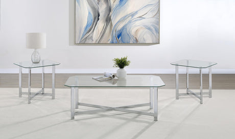 Cronin Chrome 3-piece Tempered Glass Top Coffee Table Set from Coaster - Luna Furniture