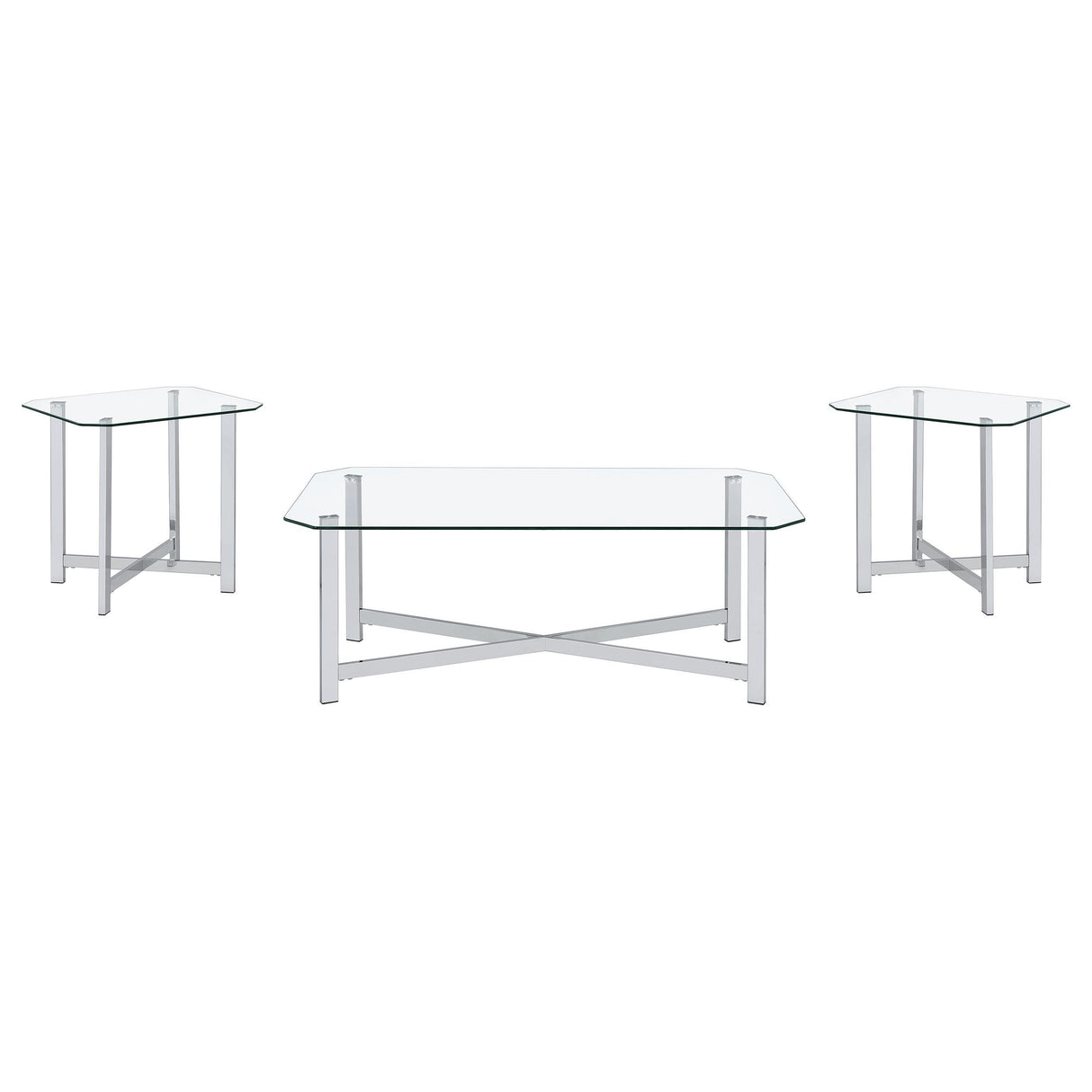 Cronin Chrome 3-piece Tempered Glass Top Coffee Table Set from Coaster - Luna Furniture