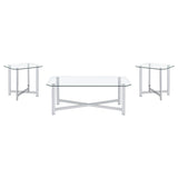 Cronin Chrome 3-piece Tempered Glass Top Coffee Table Set from Coaster - Luna Furniture