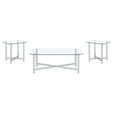 Cronin Chrome 3-piece Tempered Glass Top Coffee Table Set from Coaster - Luna Furniture