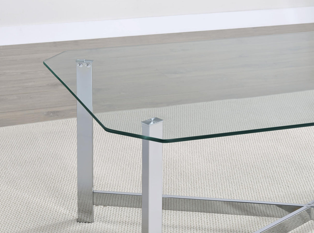 Cronin Chrome 3-piece Tempered Glass Top Coffee Table Set from Coaster - Luna Furniture