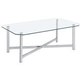 Cronin Chrome Rectangular Tempered Glass Top Cocktail Coffee Table from Coaster - Luna Furniture