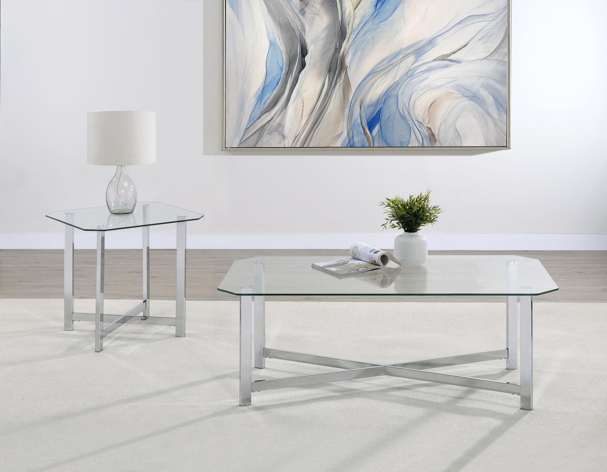 Cronin Chrome Rectangular Tempered Glass Top Cocktail Coffee Table from Coaster - Luna Furniture