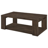 Pavone Dark Rustic Mango 2-Piece Coffee and End Table Set with Open Shelves from Coaster - Luna Furniture
