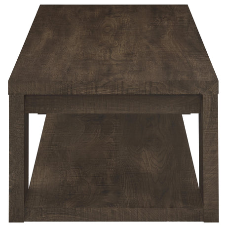 Pavone Dark Rustic Mango 2-Piece Coffee and End Table Set with Open Shelves from Coaster - Luna Furniture