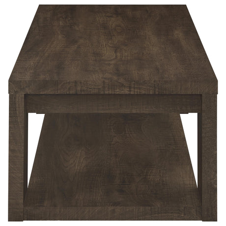 Pavone Dark Rustic Mango 2-Piece Coffee and End Table Set with Open Shelves from Coaster - Luna Furniture