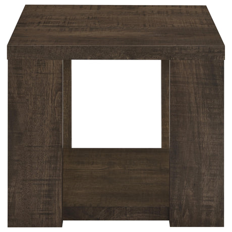 Pavone Dark Rustic Mango 3-Piece Coffee and End Table Set with Open Shelves from Coaster - Luna Furniture