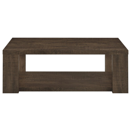 Pavone Dark Rustic Mango 3-Piece Coffee and End Table Set with Open Shelves from Coaster - Luna Furniture