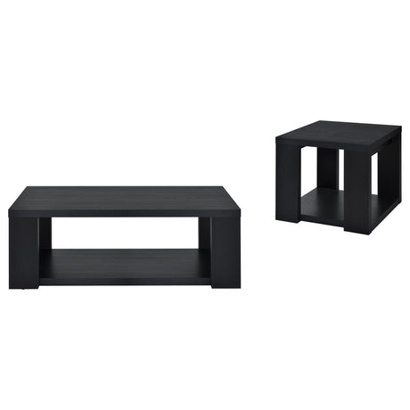 Pavone Black 2-Piece Transitional Coffee and End Table Set with Shelves from Coaster - Luna Furniture