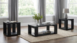 Pavone Black 3-Piece Transitional Coffee and End Table Set with Shelves from Coaster - Luna Furniture