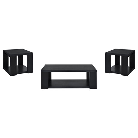 Pavone Black 3-Piece Transitional Coffee and End Table Set with Shelves from Coaster - Luna Furniture