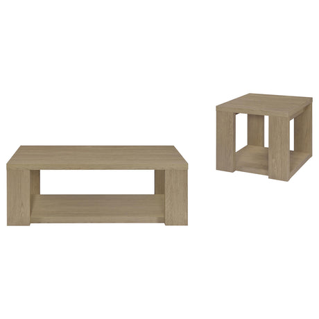 Pavone Latte 2-Piece Transitional Coffee and End Table Set with Shelves from Coaster - Luna Furniture