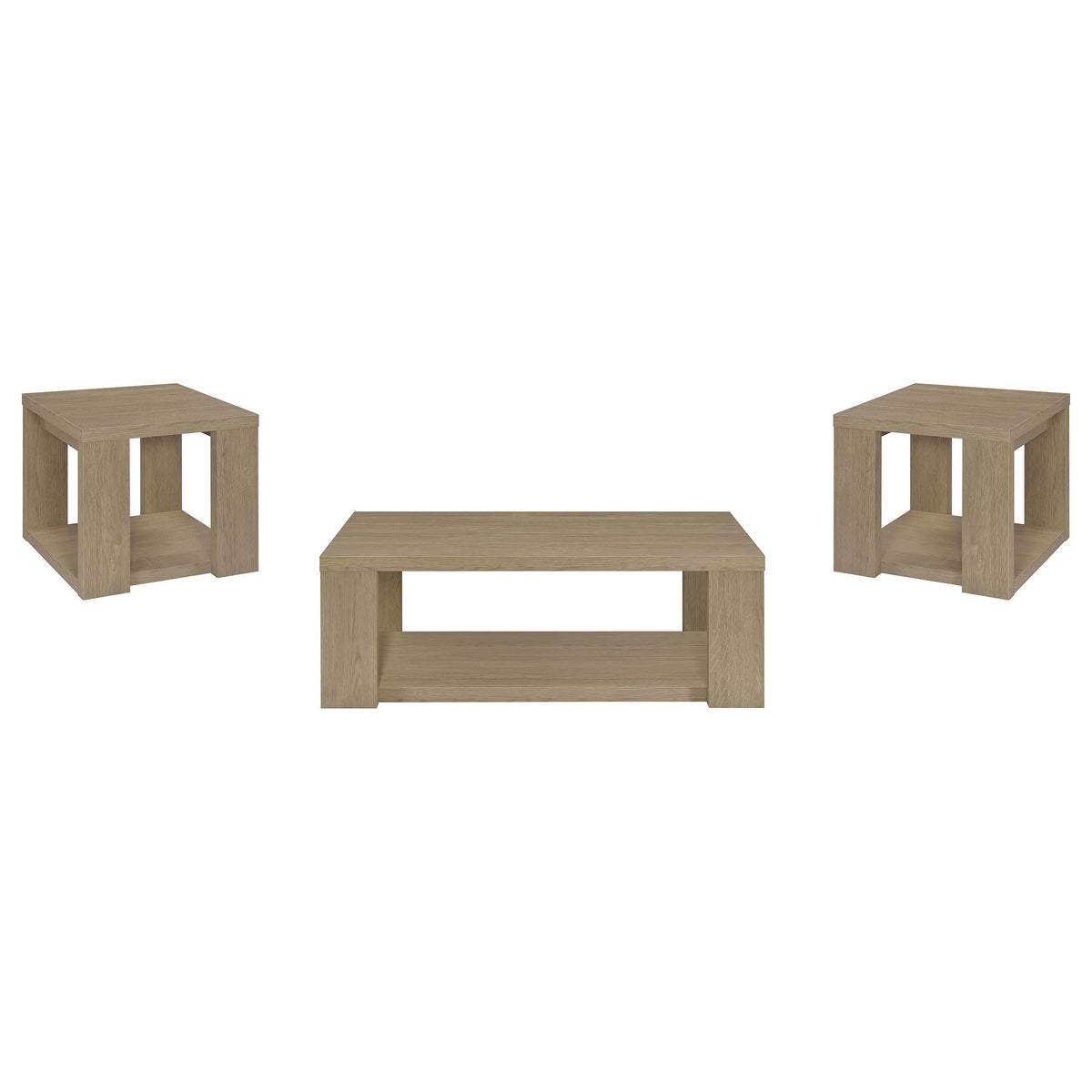 Pavone Latte 3-Piece Transitional Coffee and End Table Set with Shelves from Coaster - Luna Furniture