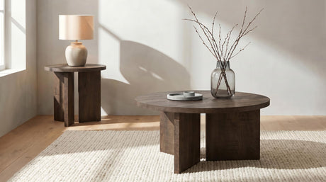 Aragon Dark Rustic Mango 2-Piece Round Coffee and End Table Set from Coaster - Luna Furniture