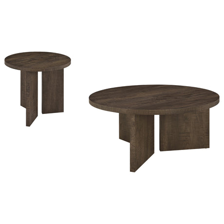 Aragon Dark Rustic Mango 2-Piece Round Coffee and End Table Set from Coaster - Luna Furniture