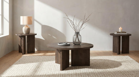 Aragon Dark Rustic Mango 3-Piece Round Coffee and End Table Set from Coaster - Luna Furniture