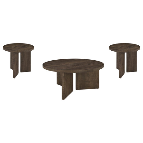 Aragon Dark Rustic Mango 3-Piece Round Coffee and End Table Set from Coaster - Luna Furniture