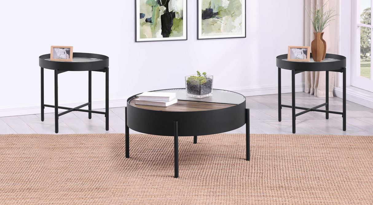 Ozella Sandy Black 3-Piece Round Coffee and End Table Set from Coaster - Luna Furniture