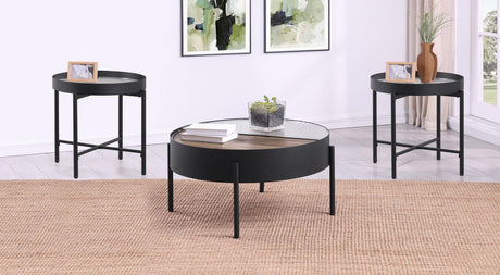 Ozella Sandy Black 3-Piece Round Coffee and End Table Set from Coaster - Luna Furniture