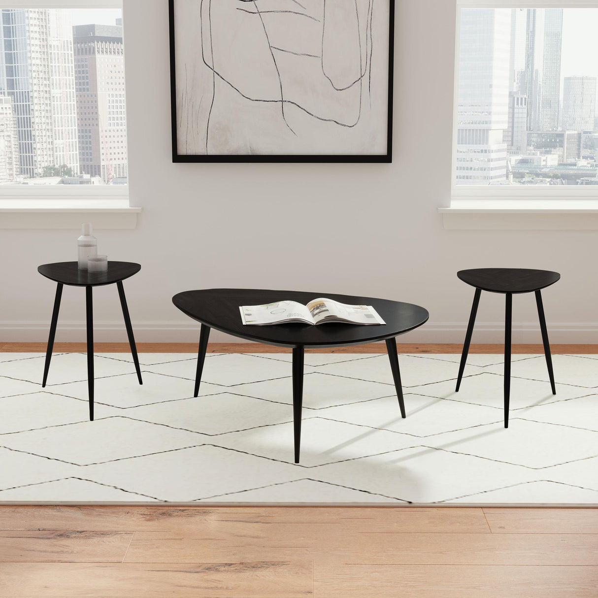 Odessa Black 3-Piece Triangular Coffee and End Table Set from Coaster - Luna Furniture