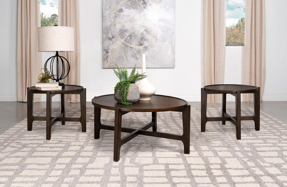 Cota Dark Brown 3-Piece Solid Wood Coffee and End Table Set from Coaster - Luna Furniture