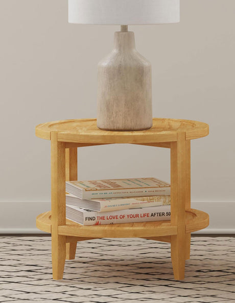 Camillo Maple Brown Round Solid Wood End Table with Shelf from Coaster - Luna Furniture