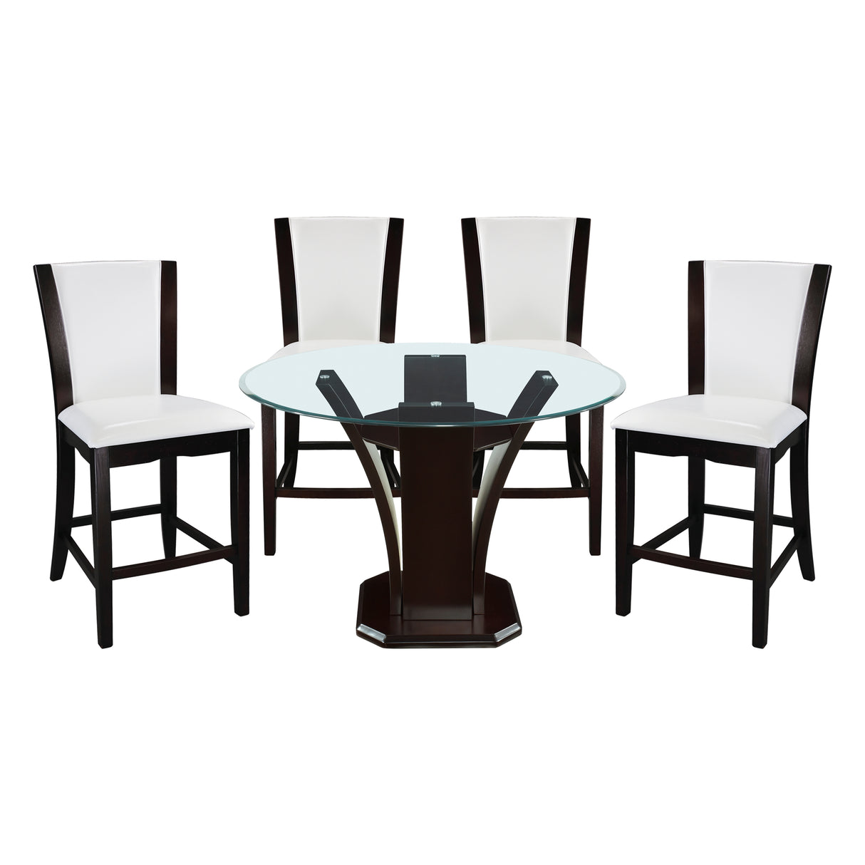 Daisy Espresso/Dark Brown 5-Piece 54" Glass-Top Round Counter Height Set from Homelegance - Luna Furniture