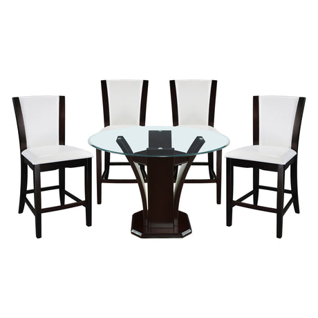 Daisy Espresso/Dark Brown 5-Piece 54" Glass-Top Round Counter Height Set from Homelegance - Luna Furniture