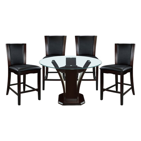 Daisy Espresso/Dark Brown 5-Piece 54" Glass-Top Round Counter Height Set from Homelegance - Luna Furniture