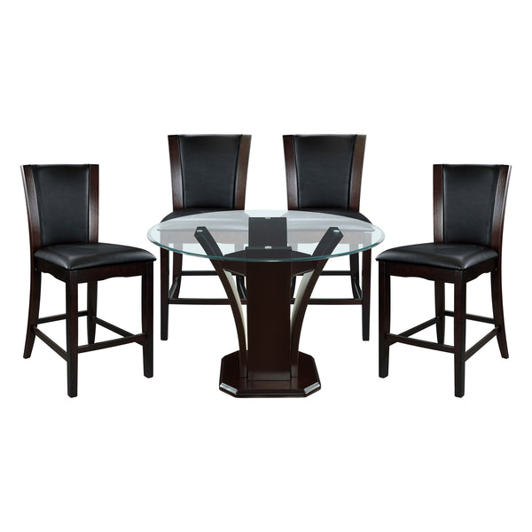 Daisy Espresso 48" Glass-Top Round 5-Piece Counter Height Set