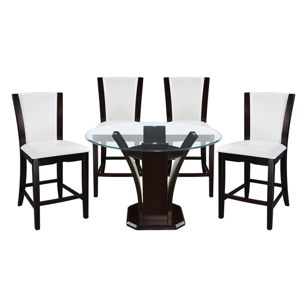 Daisy Espresso/White 5-Piece 54" Glass-Top Square Counter Height Set
