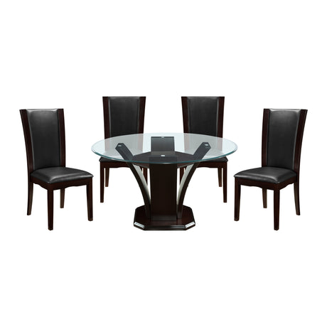 Daisy Espresso/Dark Brown 5-Piece 54" Glass-Top Round Dining Room Set from Homelegance - Luna Furniture