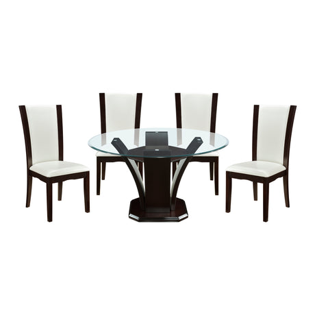 Daisy Espresso/White 5-Piece 54" Glass-Top Round Dining Room Set from Homelegance - Luna Furniture